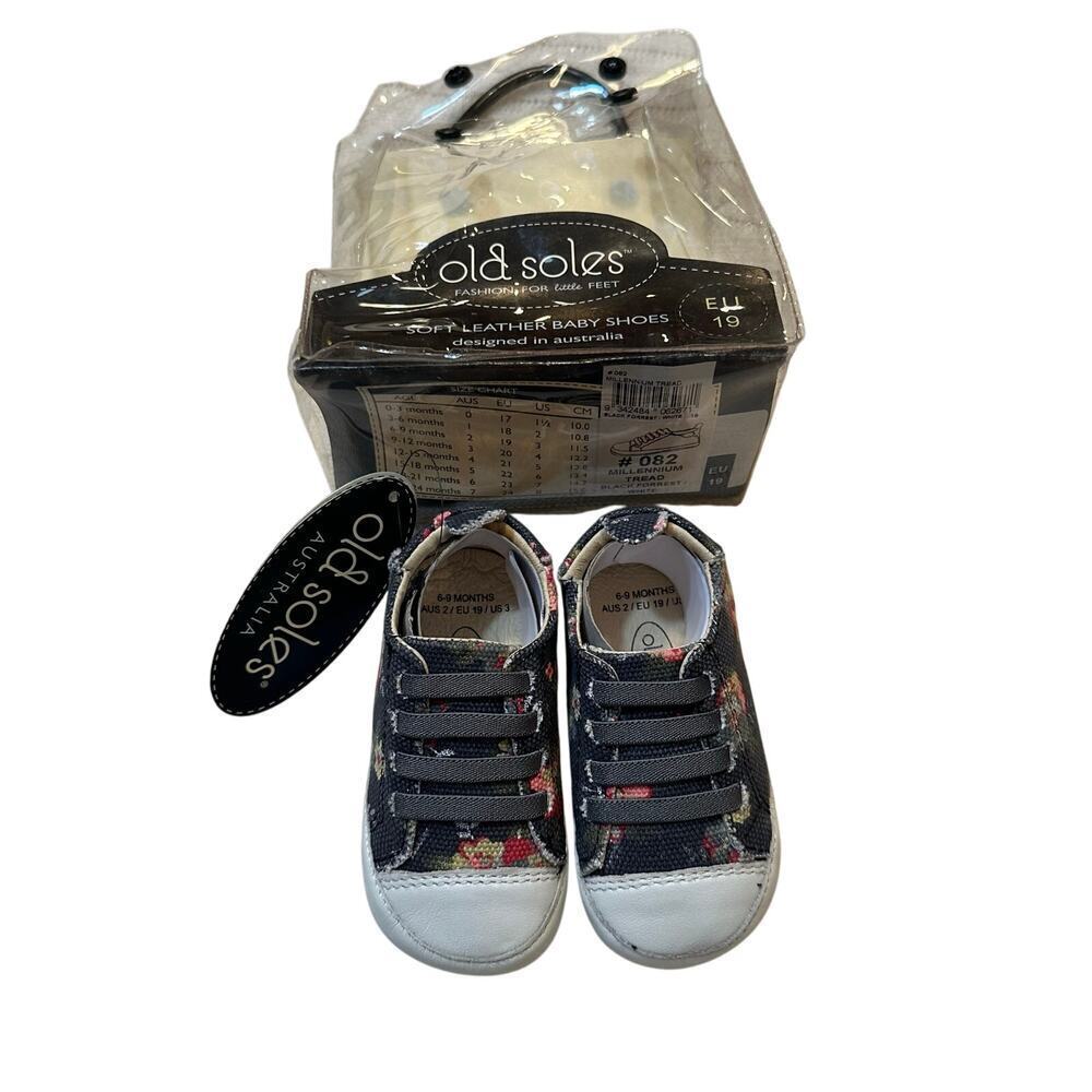 New Old Soles Millennium Tread sz 19 (3) Black floral baby sneakers